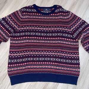 Vineyard Vines Mens Large Wool Rainbow Fair Isle Knit Crewneck Sweater Size L